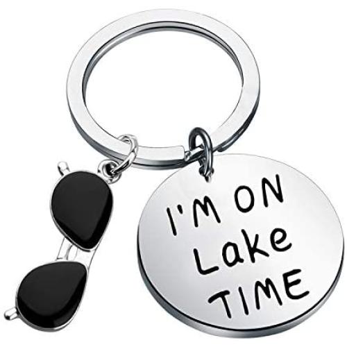 CENWA Lake House Gifts Lake Life Jewelry Lake Summer Vacation Gift I’m On Lake Time Keychain