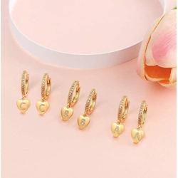 Mothers Day Gift Initial Hoop Earrings Heart Drop Dangle Alphabet Letters A To Z Hoop Earrings for Girl 14K Real Gold Plated Huggie Earrings