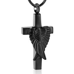 Cremation Urn Jewelry Angel Wings Cross Urn Pendant Memorial Remains Ashes Keepsake Necklace