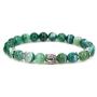 Crystal Agate Gemstone 8mm Round Beads with Silvery-Plated Alloy Buddha Head Hollow Petals Spacer Retro Stretch Bracelet 7 Inch