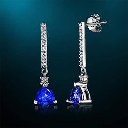 NATALIA DRAKE 1 Cttw Trillion Tanzanite and White Topaz Bar Drop Earrings for Women in Rhodium Plated Sterling Silver