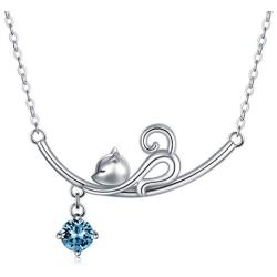 AOBOCO Cute Cat Gifts Sterling Silver Lovely Cat Necklace Kitten Pendant with Crystal, Christmas Birthday Jewelry Gifts for Cat Lovers