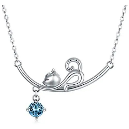AOBOCO Cute Cat Gifts Sterling Silver Lovely Cat Necklace Kitten Pendant with Crystal, Christmas Birthday Jewelry Gifts for Cat Lovers AOBOCO Cute Cat Gifts Sterling Silver Lovely Cat Necklace Kitten Pendant with Crystal, Christmas Birthday Jewelry Gifts for Cat Lovers