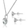 Sterling Silver Genuine or Synthetic Gemstone 6mm Round Fancy Solitaire Pendant Necklace and Stud Earrings Set for Women