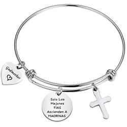 BEKECH Madrina Bracelet Solo Las Mejores Tias Ascienden A Madrina Cross Charm Jewelry Gift for Madrina Baptistim Gift Godmother Proposal Bracelet