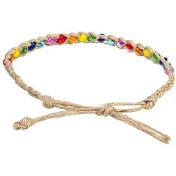 BlueRica Hemp Cord Anklet Bracelet with Rainbow Colored Beads