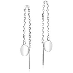 Trendy Circular Disc Thread Slide-Through .925 Sterling Silver Earrings