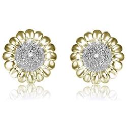 Sterling Silver Two-Tone CZ Sunflower Necklace and Earring Jewelry Set for Women