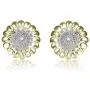 Sterling Silver Two-Tone CZ Sunflower Necklace and Earring Jewelry Set for Women
