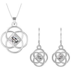 Swarovski Earrings Pendant Necklace Jewelry Set Sterling Silver Celtic Knot with 18 Inches Chain for Women