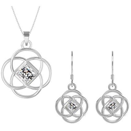 Swarovski Earrings Pendant Necklace Jewelry Set Sterling Silver Celtic Knot with 18 Inches Chain for Women