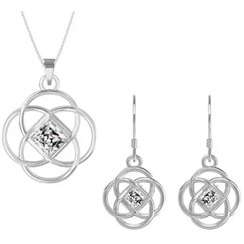Swarovski Earrings Pendant Necklace Jewelry Set Sterling Silver Celtic Knot with 18 Inches Chain for Women Swarovski Earrings Pendant Necklace Jewelry Set Sterling Silver Celtic Knot with 18 Inches Chain for Women