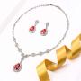 EVER FAITH Austrian Crystal Zircon Wedding Teardrop Necklace Earrings Set Ruby Color Silver-Tone