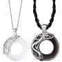 925 Sterling Silver Gemstone Round Obsidian Pendant Couple Necklaces 2PCS Lovers Gift Jewelry for Men Women