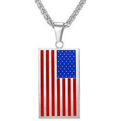 American Flag Dog Tag Necklace with Chain 22'' Stainless Steel Cool US National Flag Tag Pendant for Boys Men, Independance Day 4th of July Gift