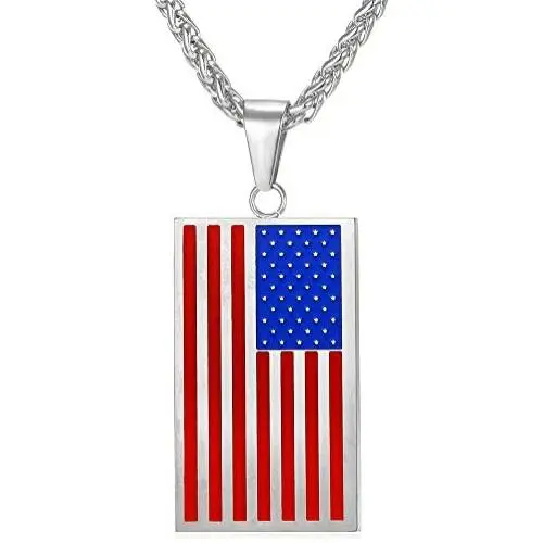 American Flag Dog Tag Necklace with Chain 22'' Stainless Steel Cool US National Flag Tag Pendant for Boys Men, Independance Day 4th of July Gift American Flag Dog Tag Necklace with Chain 22'' Stainless Steel Cool US National Flag Tag Pendant for Boys Men, Independance Day 4th of July Gift
