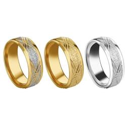 COTTVOTT 3pcs/Set Unisex Stainless Steel Sandblasted Finish Ring Engraved Patterned Wedding Band Size 6.5-11.5