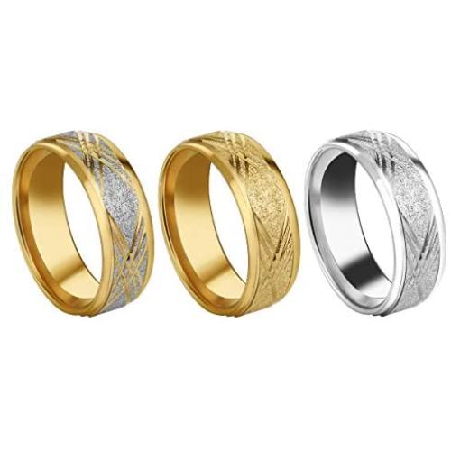 COTTVOTT 3pcs/Set Unisex Stainless Steel Sandblasted Finish Ring Engraved Patterned Wedding Band Size 6.5-11.5