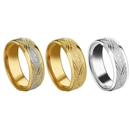 COTTVOTT 3pcs/Set Unisex Stainless Steel Sandblasted Finish Ring Engraved Patterned Wedding Band Size 6.5-11.5 COTTVOTT 3pcs/Set Unisex Stainless Steel Sandblasted Finish Ring Engraved Patterned Wedding Band Size 6.5-11.5