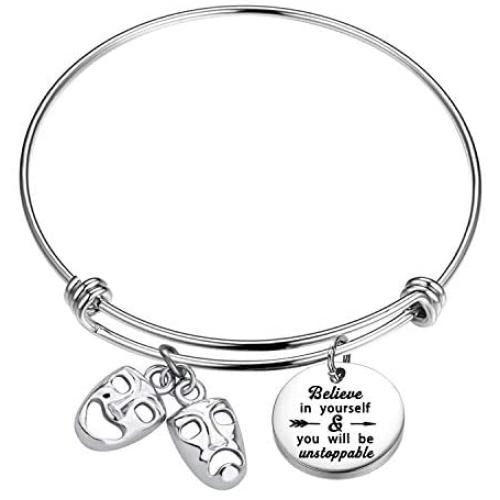 BAUNA Actor Gifts for Theatre Tragedy Comedy Mask Thespian Mask Charm Bracelet Musical Theatre Gift for Actor Acting Director Theater with Inspirational Quote