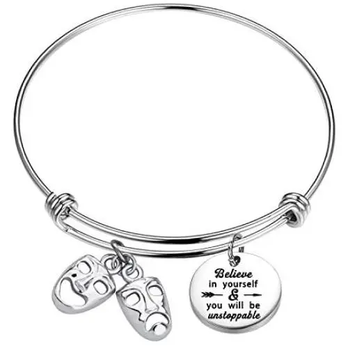 BAUNA Actor Gifts for Theatre Tragedy Comedy Mask Thespian Mask Charm Bracelet Musical Theatre Gift for Actor Acting Director Theater with Inspirational Quote