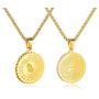 Bible Verse Prayer Gold Necklace with 21.6'' Chain Christian Jewelry Stainless Steel Praying Hands English Engraved Coin Medal Pendant