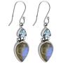 YoTreasure 1.65'' Labradorite Blue Topaz Sterling Silver Dangle Earrings