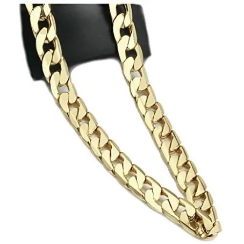 Gold Chain Necklace 7mm 24K Diamond Cut Smooth Cuban Link with a. USA Made Gold Chain Necklace 7mm 24K Diamond Cut Smooth Cuban Link with a. USA Made