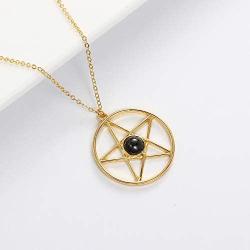 SENFAI Pentagram Star Semi-Precious Stones Pendant Wiccan Pagan Necklace 18 Inch