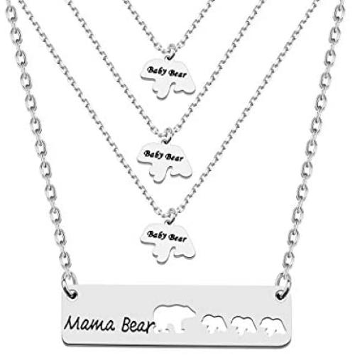 AKTAP Sweet Mama and Baby Bear Necklace Mommy and Me Bar Necklace Gift for Mothers