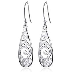 Comelyjewel Women Lady Copper Dangle Earrings Hollow Carved Flower Drop Ear Piercing Jewelry Durable and Useful