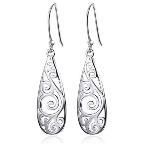 Comelyjewel Women Lady Copper Dangle Earrings Hollow Carved Flower Drop Ear Piercing Jewelry Durable and Useful