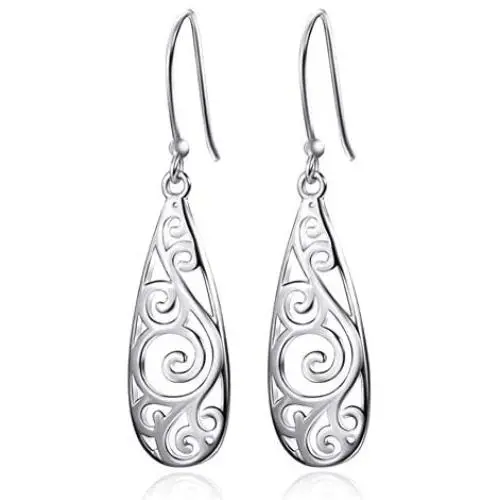 Comelyjewel Women Lady Copper Dangle Earrings Hollow Carved Flower Drop Ear Piercing Jewelry Durable and Useful Comelyjewel Women Lady Copper Dangle Earrings Hollow Carved Flower Drop Ear Piercing Jewelry Durable and Useful