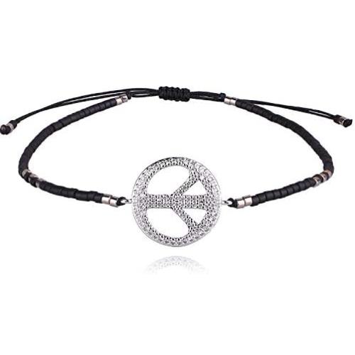 KELITCH Peace Sign Symbol Charm Bracelet Miyuki Seed Bead Link Anklet For Women Men Adjustable Cuff Handmade Gifts