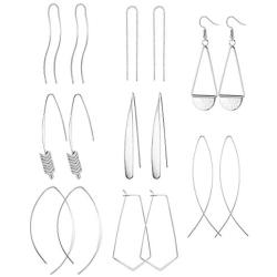 FIBO STEEL 8 Pairs Simple Drop Dangle Earrings for Women Ligthweight Long Threader Earring Curved Arrow Fashion Jewelry