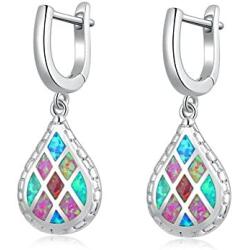 CiNily Opal Jewelry Sets for Women Girls 18K White Gold Plated Heart or Tree Shape Pandant Necklace Stud Earrings Ajustable Opal Bracelet Jewelry