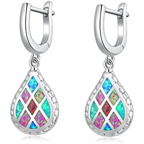 CiNily Opal Jewelry Sets for Women Girls 18K White Gold Plated Heart or Tree Shape Pandant Necklace Stud Earrings Ajustable Opal Bracelet Jewelry