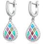 CiNily Opal Jewelry Sets for Women Girls 18K White Gold Plated Heart or Tree Shape Pandant Necklace Stud Earrings Ajustable Opal Bracelet Jewelry