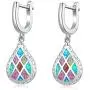 CiNily Opal Jewelry Sets for Women Girls 18K White Gold Plated Heart or Tree Shape Pandant Necklace Stud Earrings Ajustable Opal Bracelet Jewelry