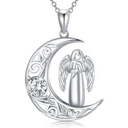 AOBOCO Sterling Silver Moon Cat Pendant Necklace with Crystals, Celtic Jewelry Birthday Cat Gifts for Women Her Cat Lover