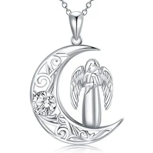 AOBOCO Sterling Silver Moon Cat Pendant Necklace with Crystals, Celtic Jewelry Birthday Cat Gifts for Women Her Cat Lover