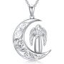 AOBOCO Sterling Silver Moon Cat Pendant Necklace with Crystals, Celtic Jewelry Birthday Cat Gifts for Women Her Cat Lover
