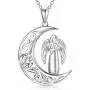 AOBOCO Sterling Silver Moon Cat Pendant Necklace with Crystals, Celtic Jewelry Birthday Cat Gifts for Women Her Cat Lover