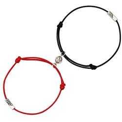 925 Sterling Silver Mutual Attraction Rope Braided Couple Distance Bracelets Vows of Eternal Love Charm Pendants with Magnetic Bells 2 PCS Gift Jewelry Set for Women Men