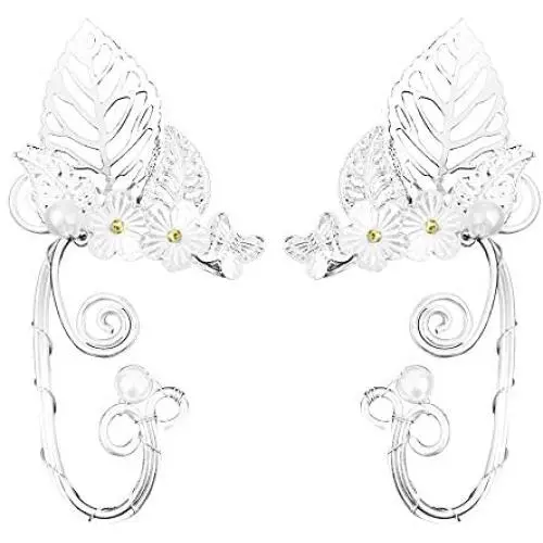 Elf Ears Cosplay Cuffs Earrings Christmas, POPGRAT No Piercing Clip on Silver Cuff Fairy Earrings Wrap Handmade Jewelry Costume Accessories for Women Girls Kids Adults - Fantasy Fairy Costume Wedding Elf Ears Cosplay Cuffs Earrings Christmas, POPGRAT No Piercing Clip on Silver Cuff Fairy Earrings Wrap Handmade Jewelry Costume Accessories for Women Girls Kids Adults - Fantasy Fairy Costume Wedding