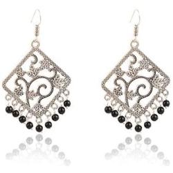 Saissa Silver Plated Oxidised Metal Boho Gypsy Square Indian Earrings Jewelry for Girls and Women