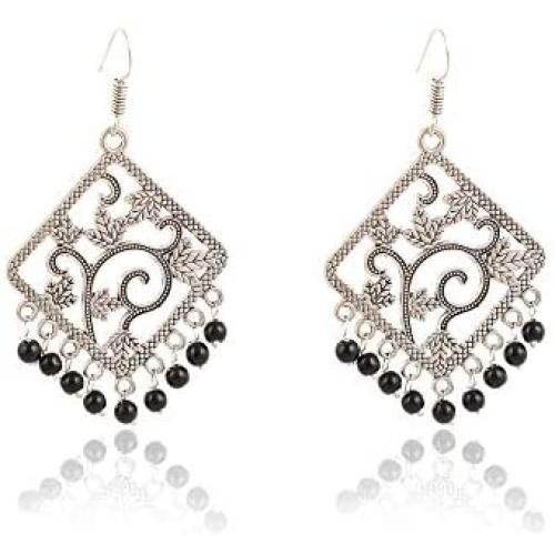 Saissa Silver Plated Oxidised Metal Boho Gypsy Square Indian Earrings Jewelry for Girls and Women