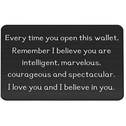 FUSTMW Inspirational Gift Metal Wallet Card Insert Remember I Love You and Believe in You Encouragement Gift for Son Daughter