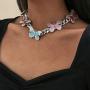 Ingemark Hip Hop Colorful Butterfly Choker Necklace Shiny Crystal Cuban Chain Link Necklace for Women Girls Fashion Jewelry