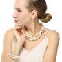 Large Pearl Necklace Costume Jewelry Sets for Women,Twist Multi-strand Pearl Statement Necklace Earrings Set for Women